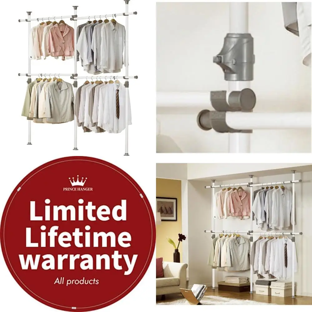 Heavy Duty One Touch Load 704LBS Metal Clothing Racks for Hanging Garments with Tension Rod System