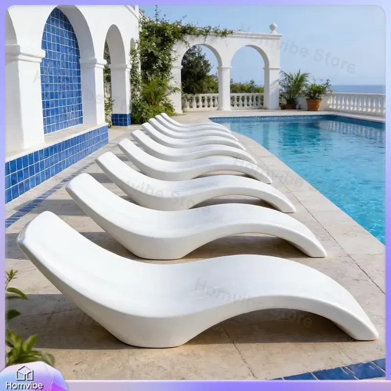 Modern White S Lounge Chair Outdoor Waterproof Pool Deck Furniture Ergonomic Sunbed Beach Recliner Patio Garden Relaxing Seat
