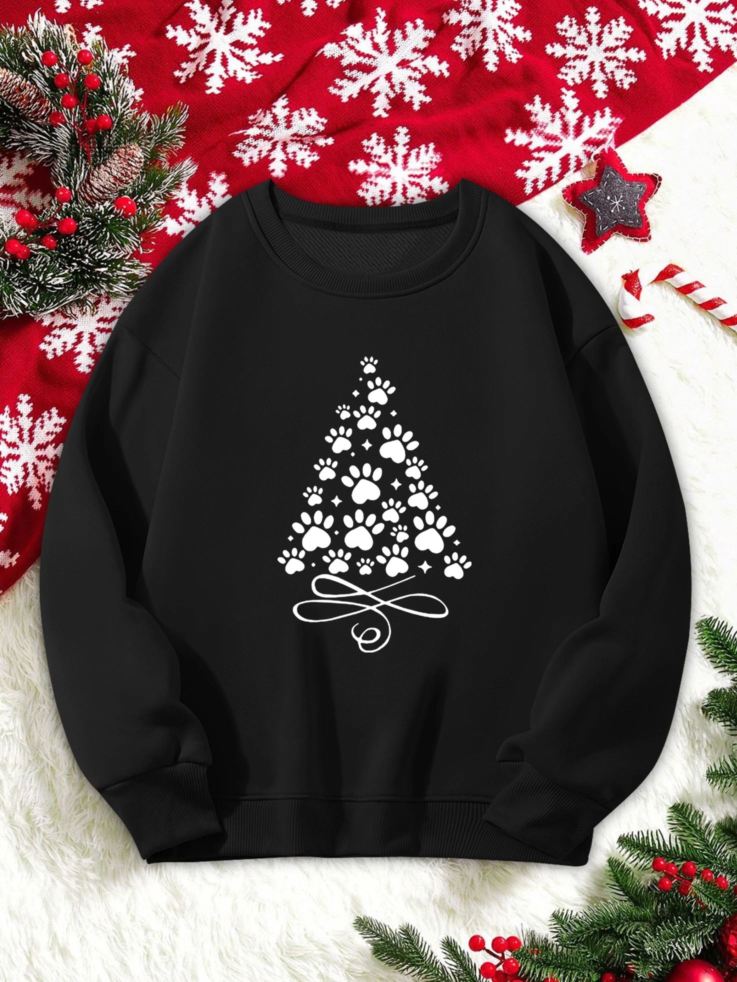 

Рождественские Женские повседневные толстовки с длинным рукавом индивидуальный Повседневный пуловер с круглым вырезом с принтом свободное спортивное пальто женский спортивный костюм