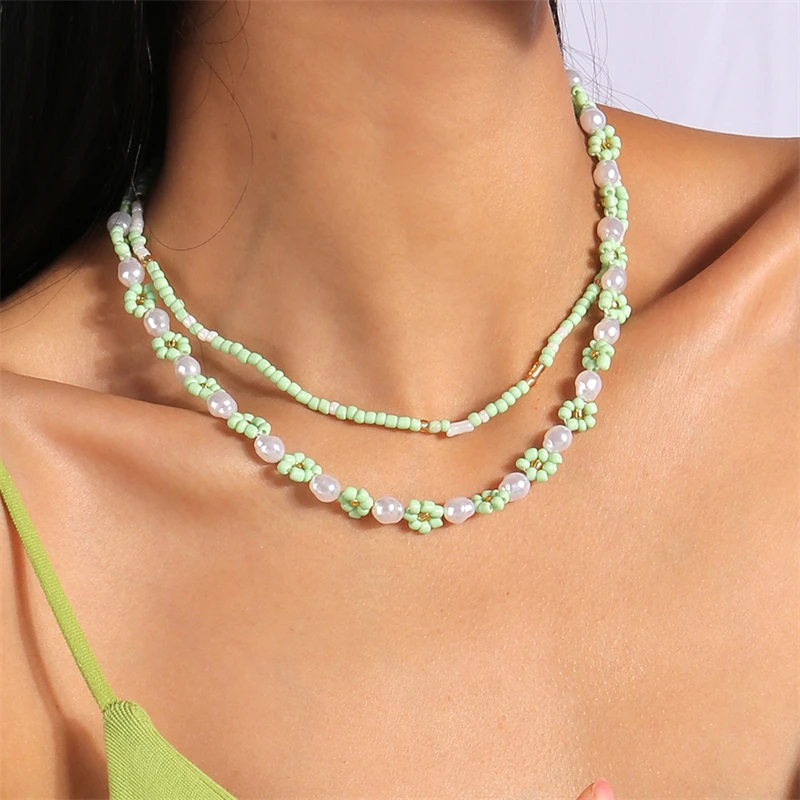 2 Teile/satz Mode Bunte Perlen Halsketten für Frauen Handgemachte Blume Perlen Choker Halsketten Mädchen Party Festival Schmuck Gifs – Detail 3