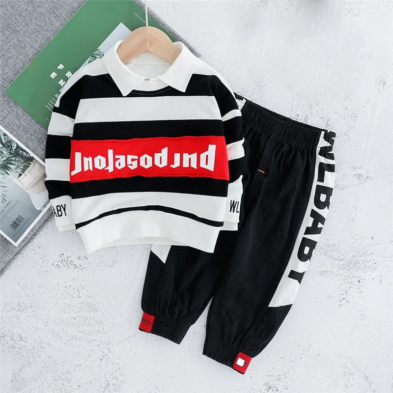 

Baby Girls Boys Clothing Sets Kids Stripe Pullover Sweatshirt Pants 2 Pieces Suit Children Clothes Outfits Casual Sportswear