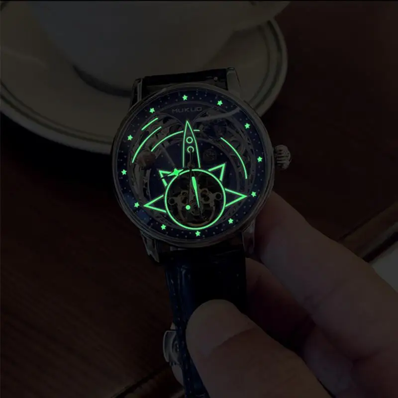 2025 relógio mecânico turbilhão totalmente automático masculino tridimensional oco moda luminosa