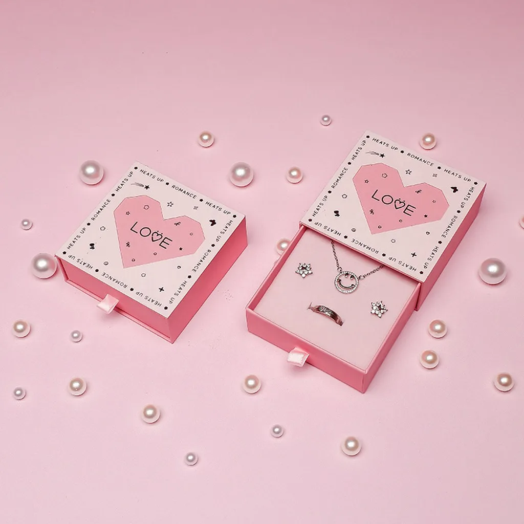 Love Design Box Romantic Cardboard Jewelry Gift Box Valentine'S Day Gift Box Pink For Weddings Proposal Festival Celebrations