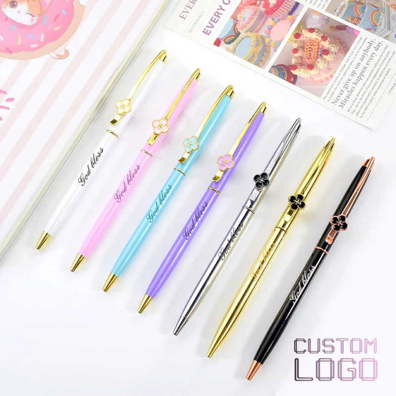 

Delicate Four Leaf Clover Metal Ballpoint Pens Customized Personalized Logo Birthday Gift Office Accessories Student Stationery