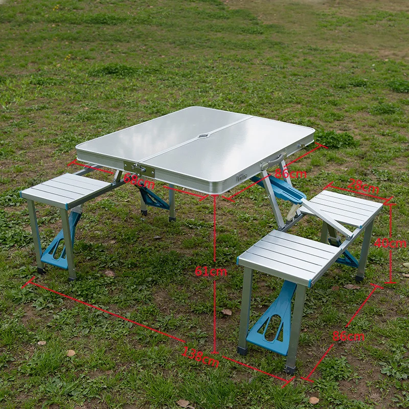 HYS outdoor leisure one-piece table and chairs, portable aluminum alloy folding dining table and chairs, stall camping barbecue