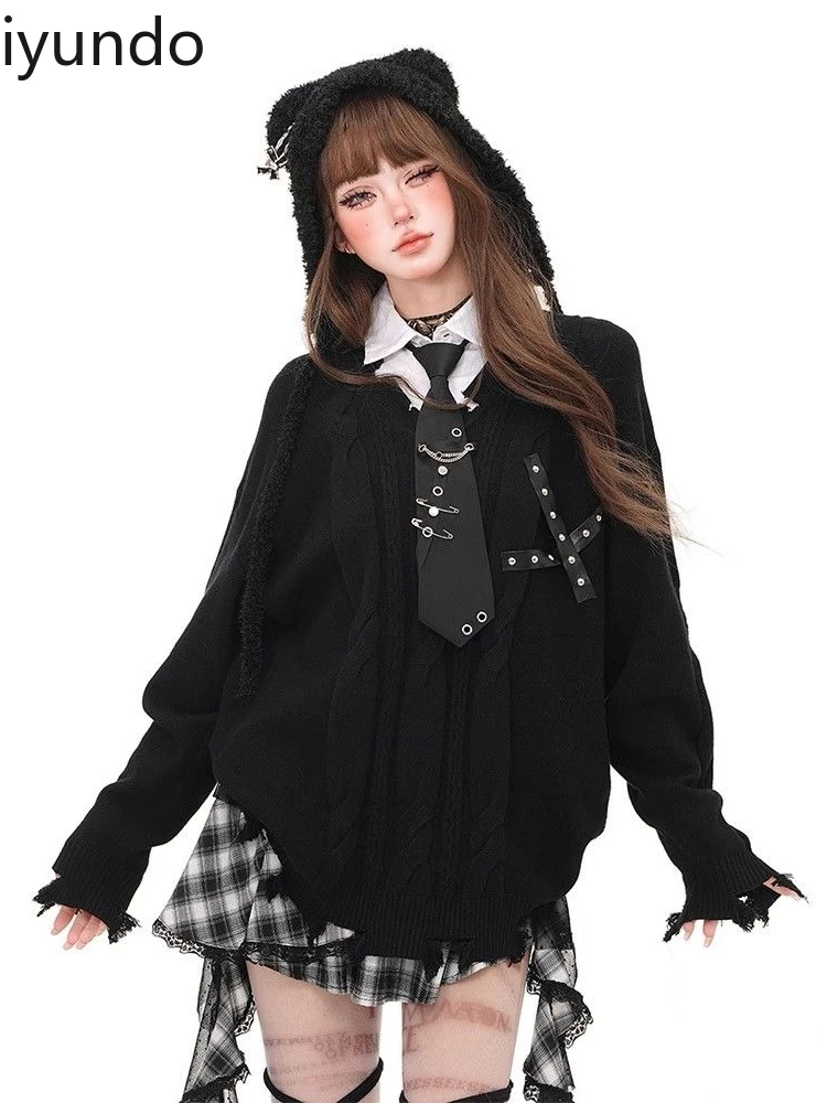 

Houston College Soft Waxy Sweater for Women in Early Autumn Loose Black American Lazy Style Knitted Top Korean Fashion