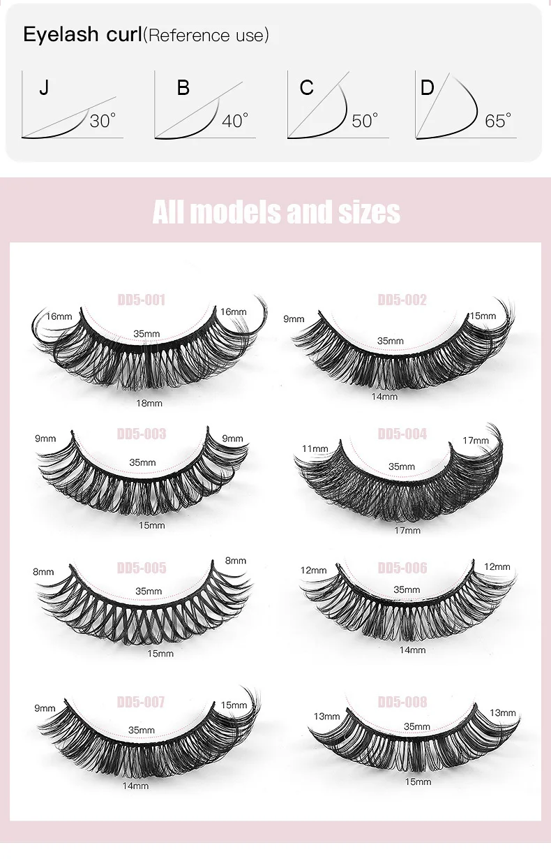 5 Pairs Russian DD Curl False Eyelashes Thick Synthetic Fiber Dramatic Volume Lashes European American Style Vacation Makeup Eye