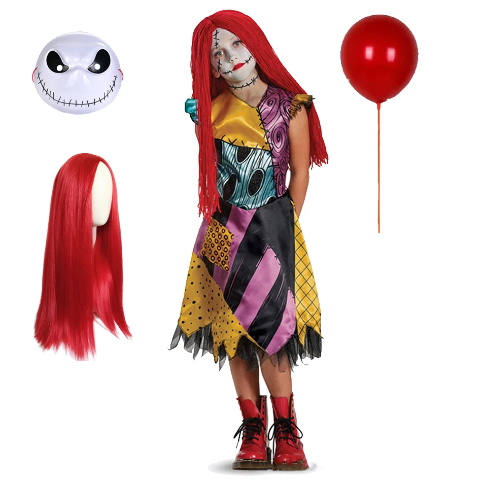 Kids Girls Nightmare Halloween Cosplay Dress Party Horro Sally Before Christmas Children Witch Costume Gothic Clothes