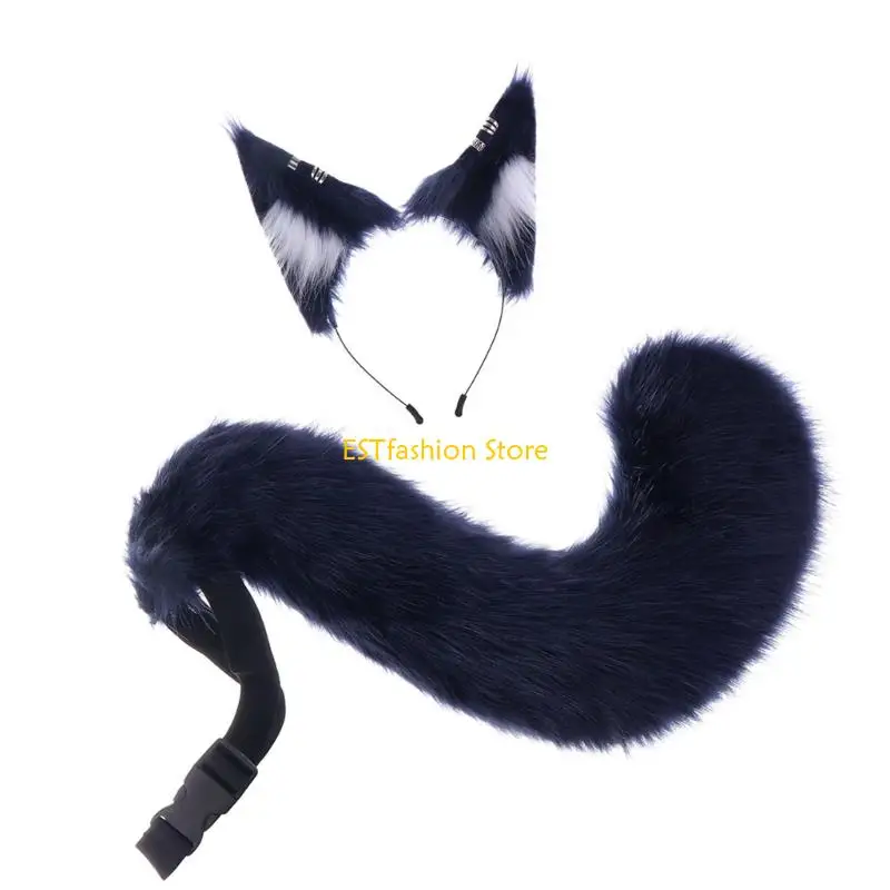 Y5GC Furry Wolf Ears And Foxes Tail Costume Accessories Animal Ears Photoshoots Headpiece Costumes For Theater Performances