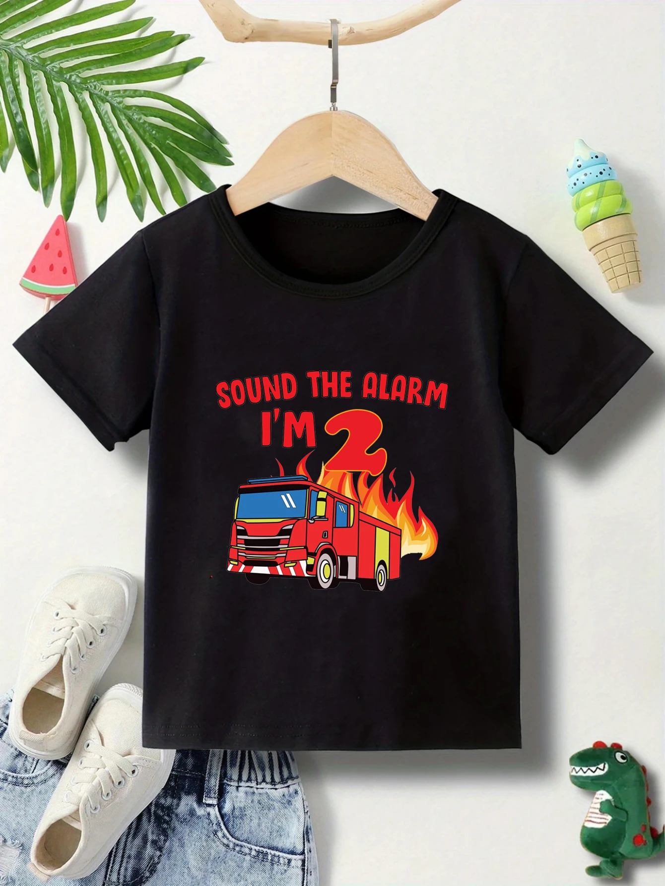 Sound The Alarm I'M 3 3rd Birthday Fireman Kids Fire Truck1.2.3.4.5Year Firefighter Number Print TShirt Boys Happy Birthday Gift
