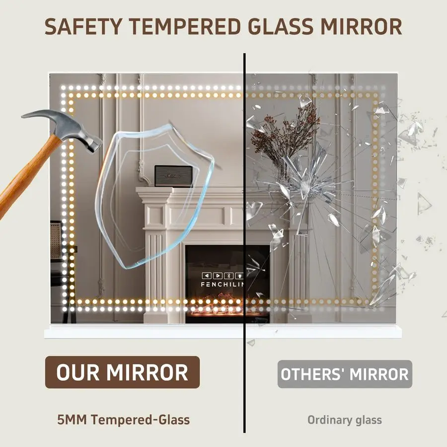 مرآة الغرور مع أضواء ومكبر صوت بلوتوث 31.5x 22.8 مرآة ماكياج مضاءة مرآة هوليوود مع حبات إضاءة LED شحن USB #3