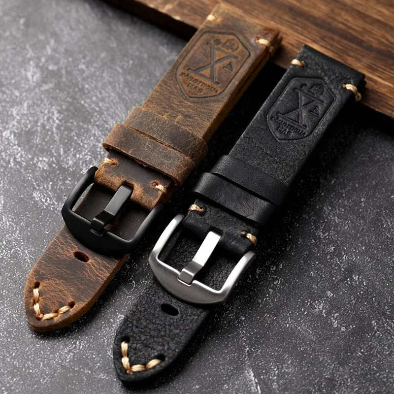 

Handmade retro cowhide strap 20 21 22 23 24 26MM, suitable for exquisite craftsmanship, true emperor, and soft men's leather
