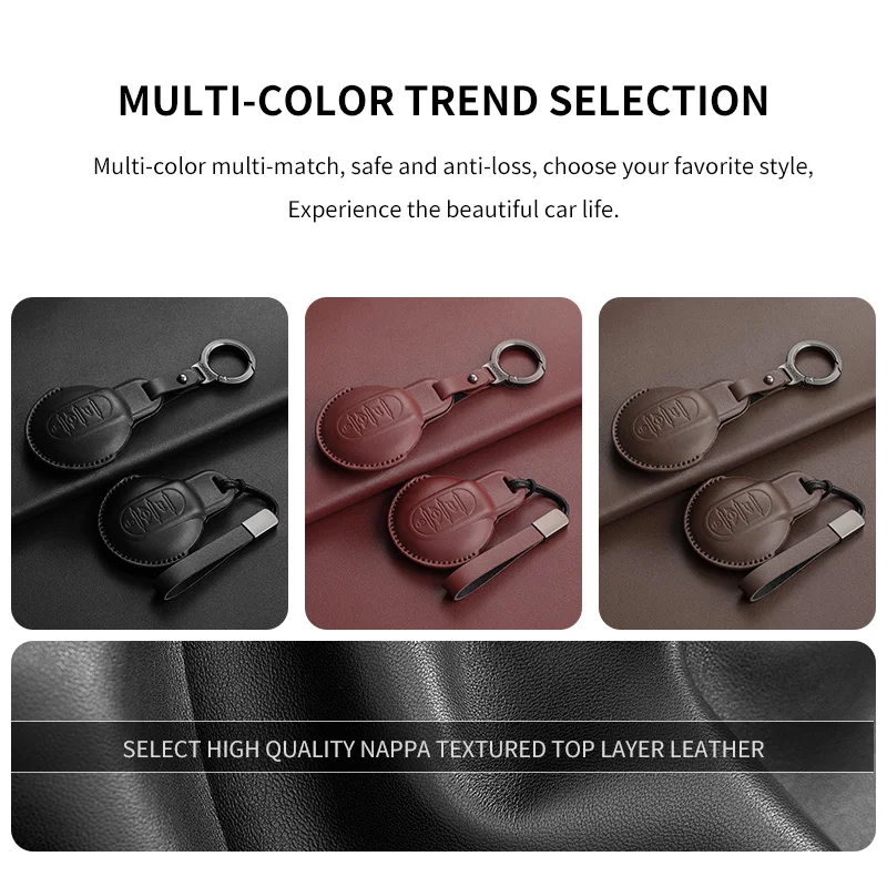 Leather Car Key Case Cover for BMW MINI COOPER S ONE JCW F54 F55 F56 F57 F60 CLUBMAN COUNTRYMAN Remote Fob Holder Shell Keychain