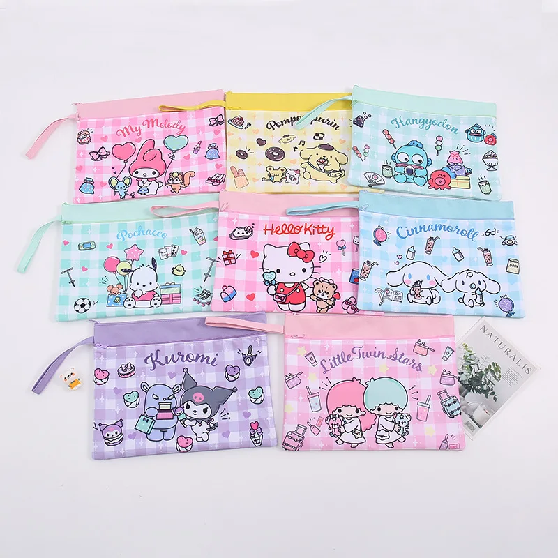 

Sanrio Kawaii Hello kitty Cinnamoroll cartoon file bag Ticket Storage Bag A4 Student double-layer study materials sorting bag