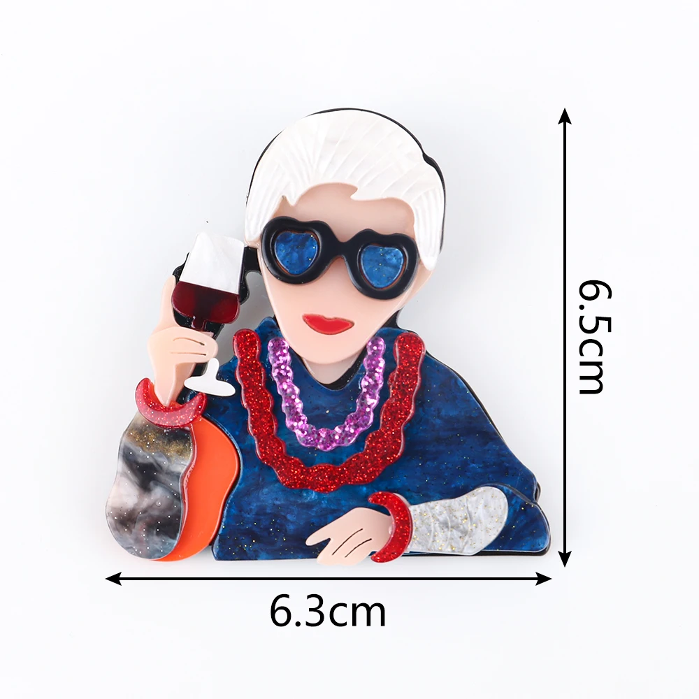 New Cartoon Glasses Lady Wine Cup Acrylic Brooches for Women\'s Clothing Vintage Big Resin Badge Lapel Pins Brooch Jewelry Xmas