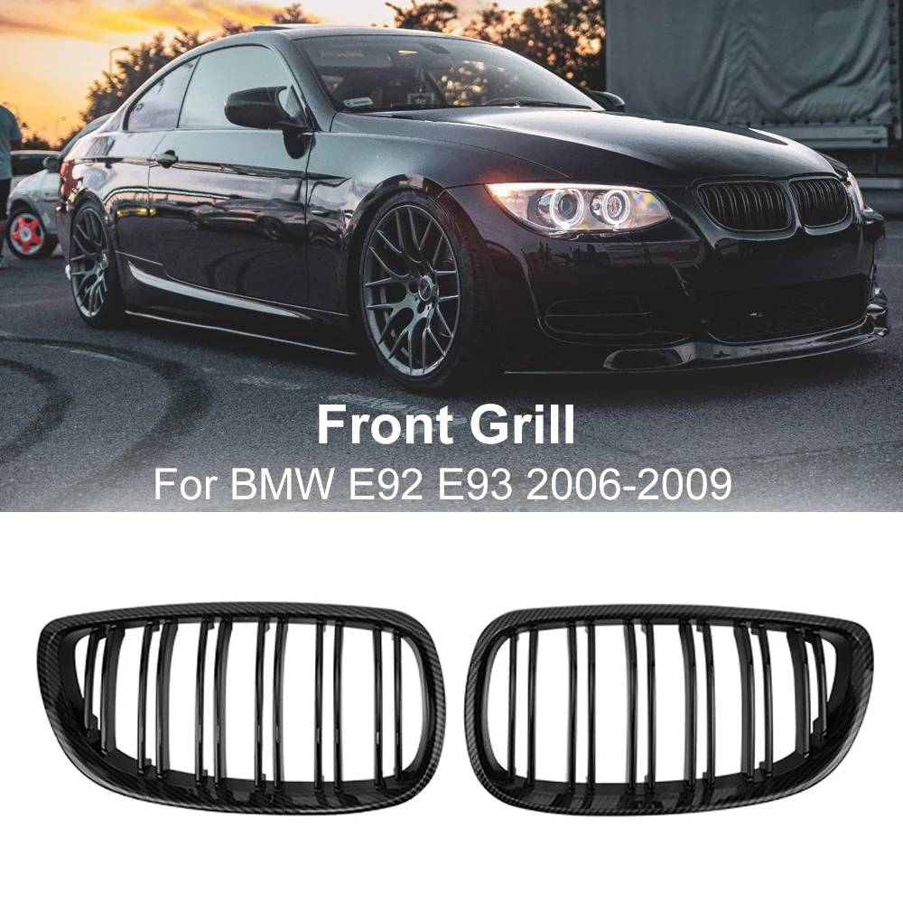 Carbon Fiber Front Grille Kidney Grill For BMW 3 Serie E92 E93 M3 2006-2009 2 Doors Dual Line Slat Grill Racing Grills Car Style