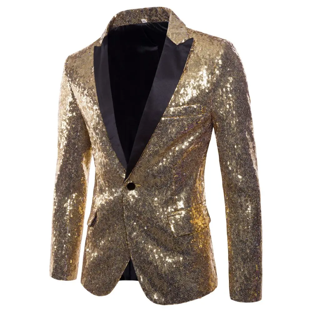 Blazer décontracté à paillettes rondes imbibées pour hommes, poche à bouton unique, marié de mariage, spectacle sur scène, accueil, vêtements pour