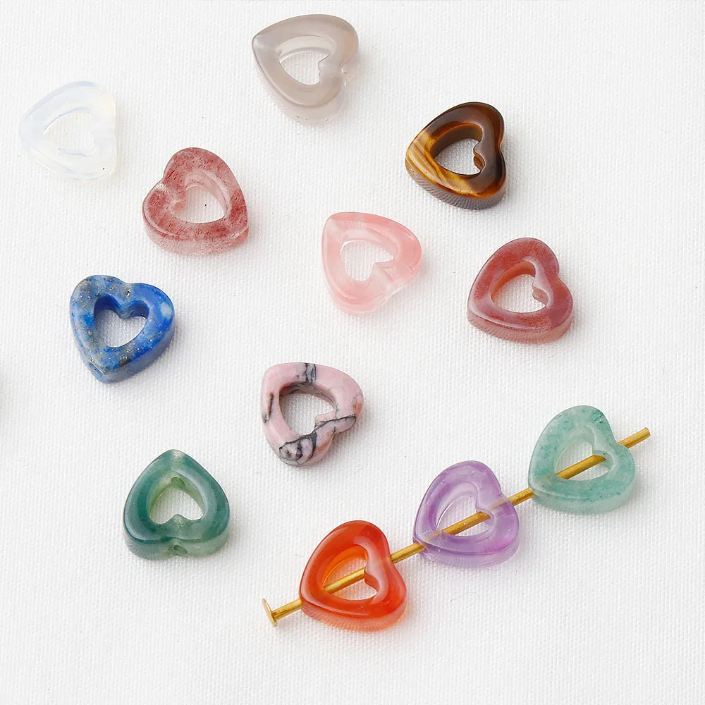 5/10/20/50pcs Colorful 10mm Heart Stone Loose Spacer Bead Jewelry Making Handmade Bracelet Healing Crystal Quartz Slide Charms