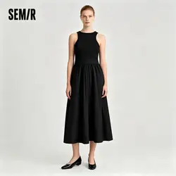 Semir Dress Women High Waist Patchwork Tank Dress Versatile 2025 New Summer Round Neck Long Dress Commute Chic for Trendy Style