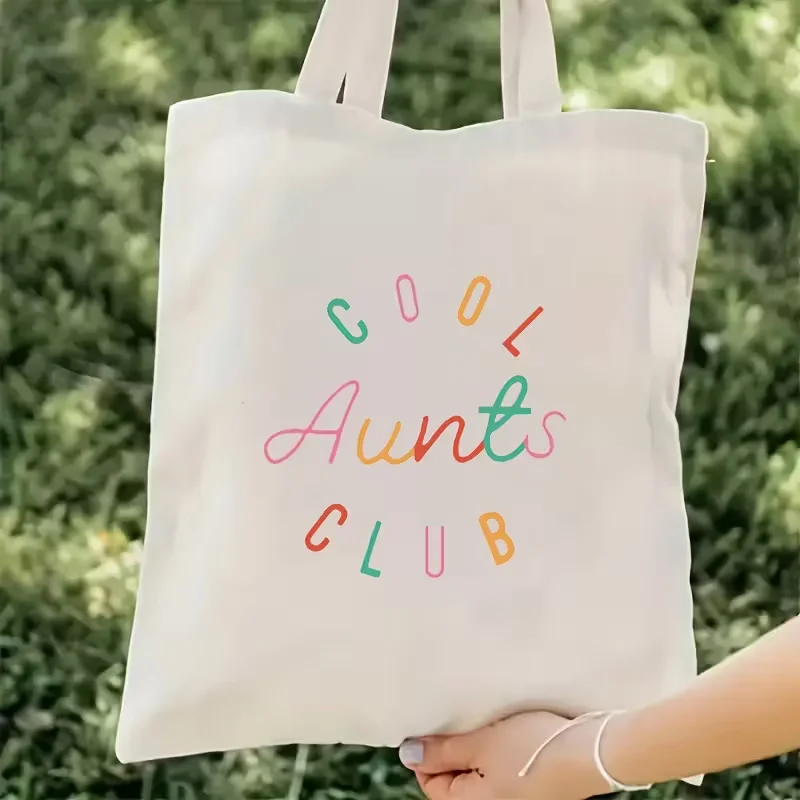 Fashionable Auntie Club Printed Handbag Shopping Travel Bag for Women Casual Style Daily Commuting Open Design Shoulder Bag