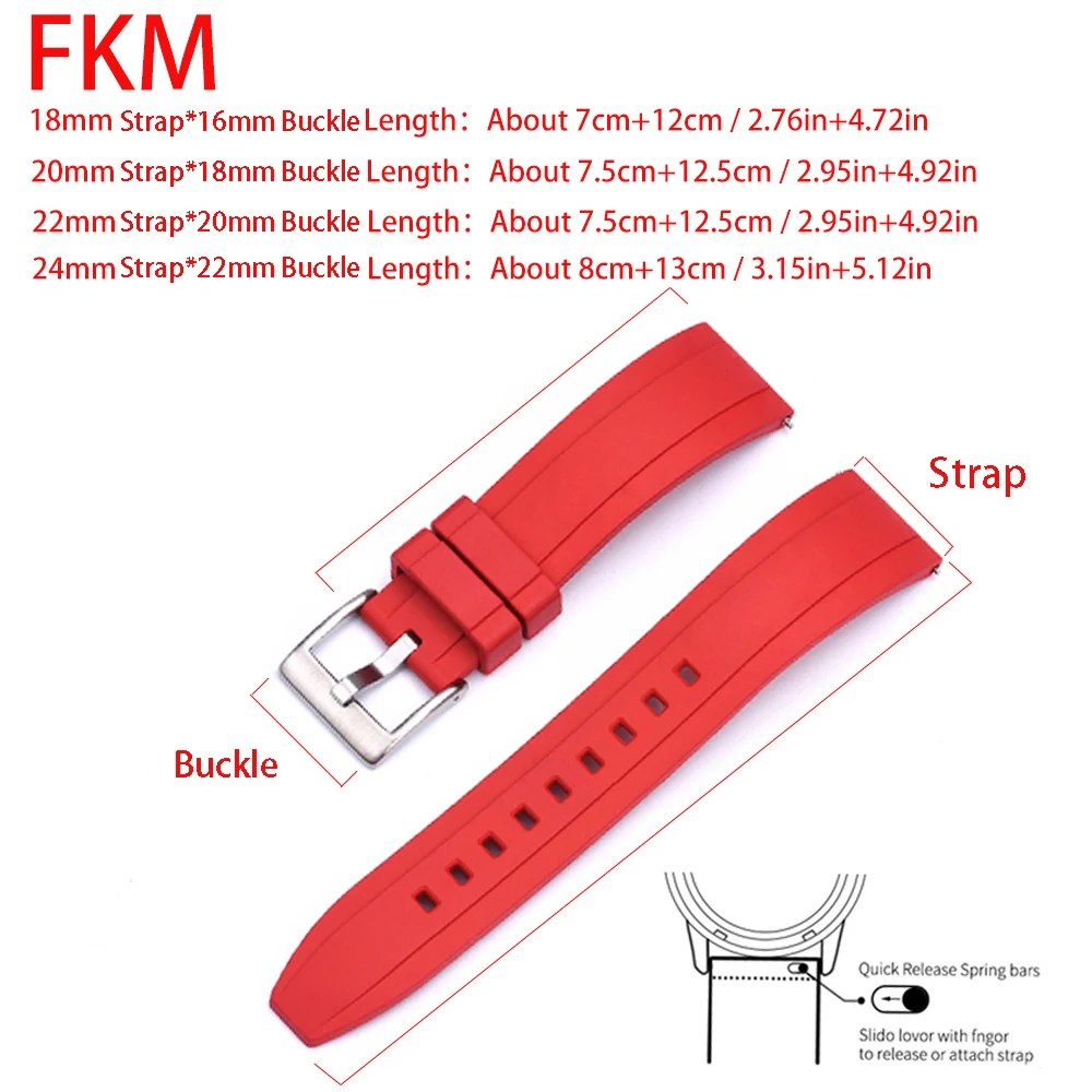 Premium Grade Vulcanized FKM Rubber Watch Strap 18mm 20mm 22mm 24mm Quick Release Watchbands