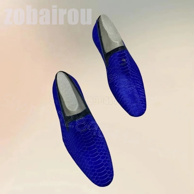 

Blue Crocodile Print Round Toe Men Loafers Fashion Slip On Men Shoes Luxury Handmade Party Feast Dating Office Men Dress Shoes