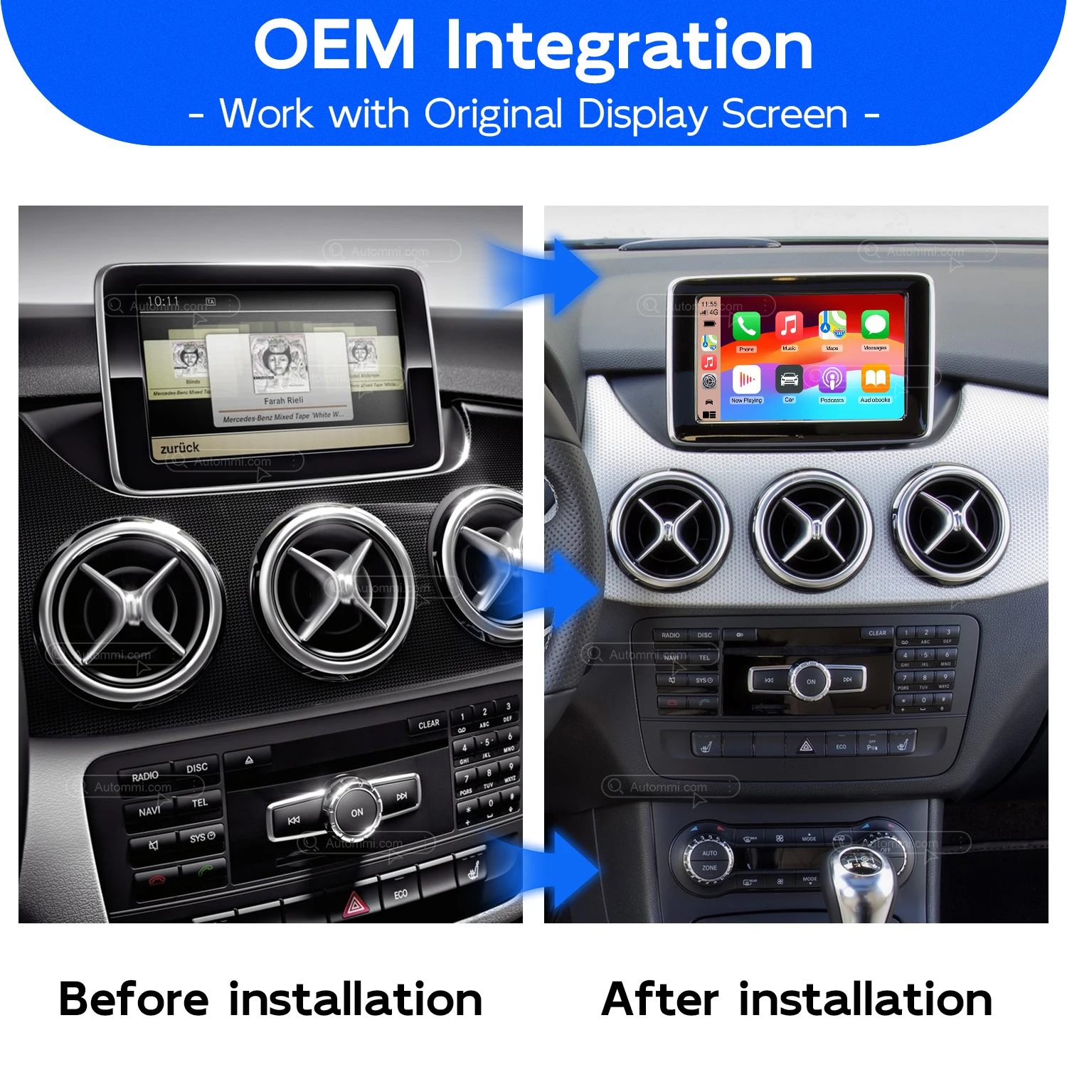 B-Class W246 Wireless Apple CarPlay Android Auto Decoder Module Interface Kit For 2011-2018 Mercedes-Benz B160 B180 B200 B250