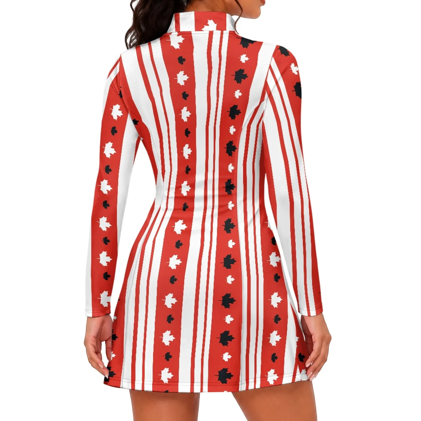 PENSTROLL Maple Leaf Stripe Women's Long Sleeve Golf Dress Women Tennis Dresses 2 Piece Romper Dress for Sports Workout