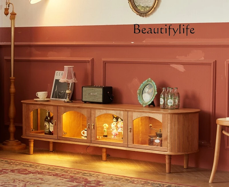 

Nordic TV cabinet retro small apartment home living room solid wood modern simple TV