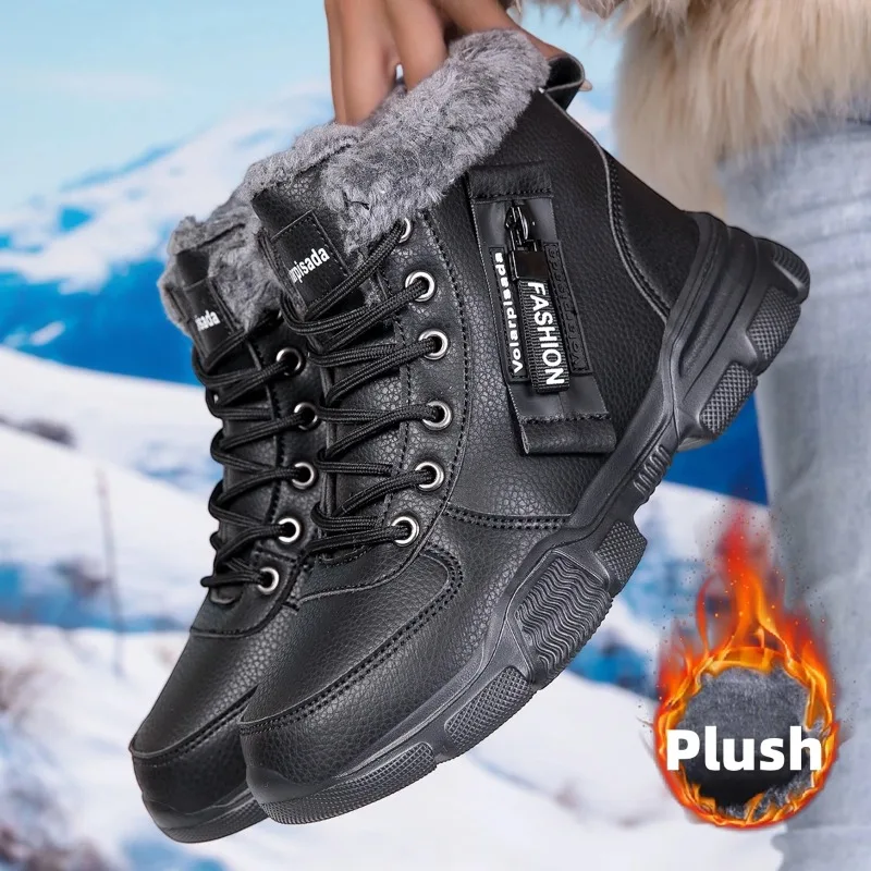 

Winter Plush High Top Boots for Women Velvet Warm Thick Sports Leisure Cotton Shoes Women Anti Slip High Top Hiking Snow Boots
