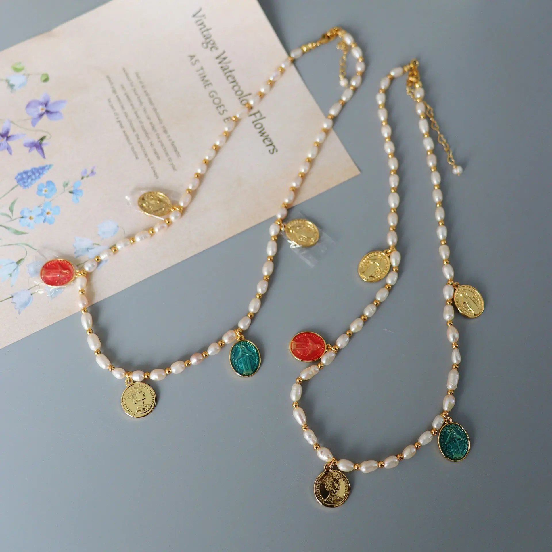 

Vintage Colorful Beads Natural Pearl Necklace For Women Jewelry Runway Party T Show Fancy Trendy Boho INS Japan