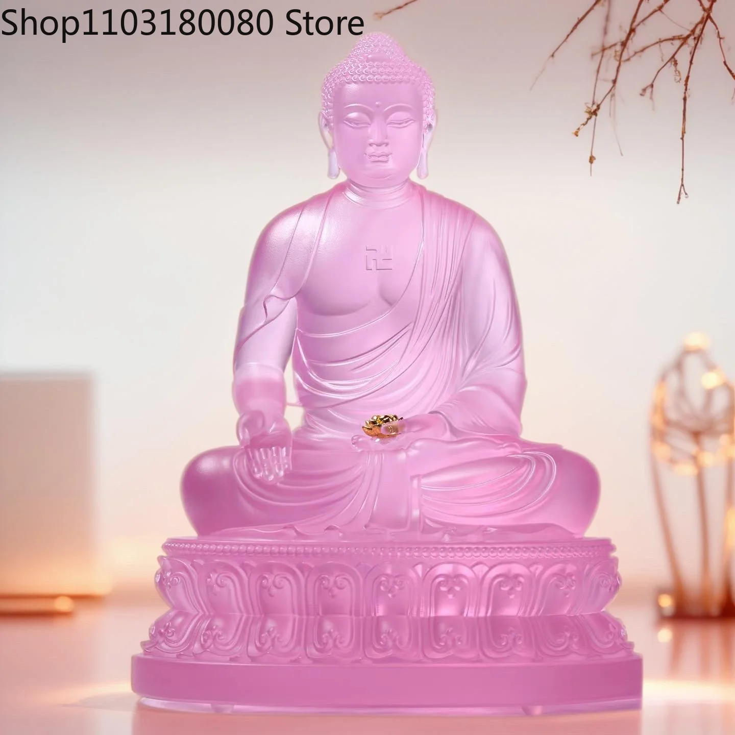 Ancient method colored glaze Amitabha Buddha statue sculpture,18cm,23cm