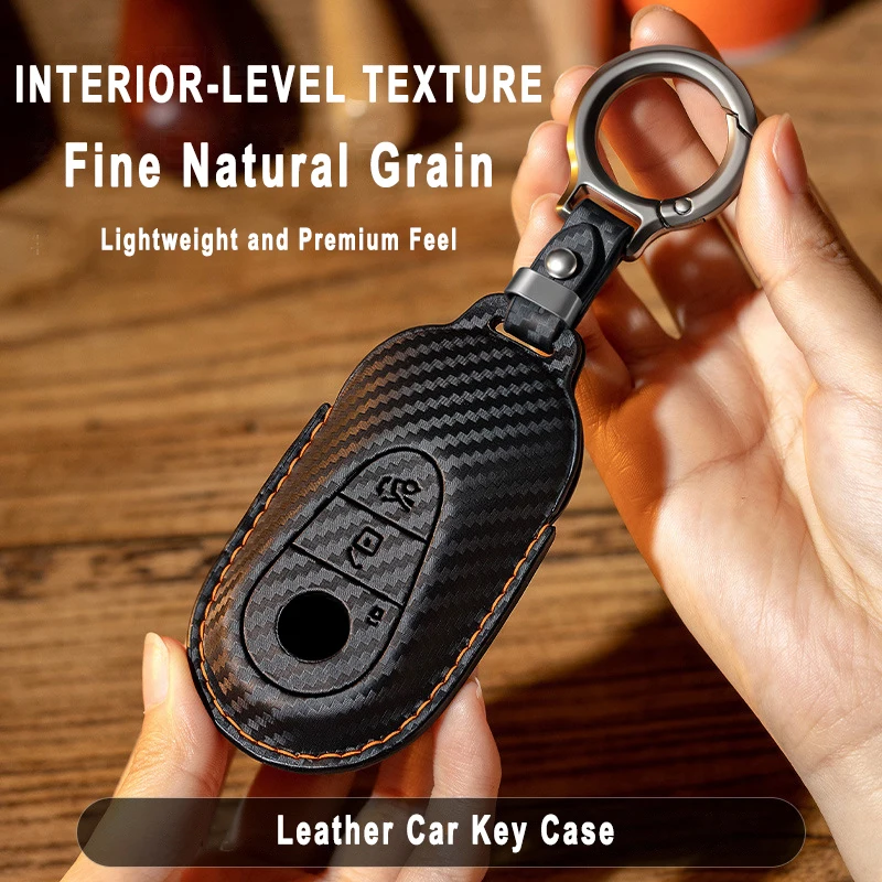 Leather Carbon Fiber Texture for Mercedes Benz A B C E S Class S400L CLA CLS GLC GLE GLS EQE EQS AMG Auto Car Key Case Cover Fob
