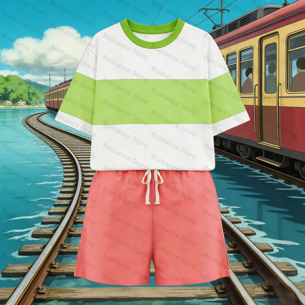 New Anime Cosplay chihiro Woman Daily Clothing LeisureLoose Sets T-shirt+shorts Cosplay Costume Gift Women's Pajama Pants Set