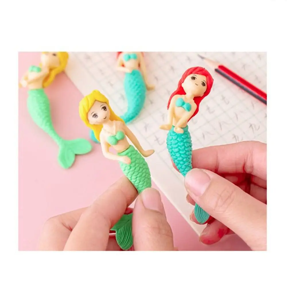 2 قطعة الكرتون لطيف حورية البحر المطاط ممحاة طالب تعلم القرطاسية مدرسة فتاة طالب مسح تصحيح لوازم