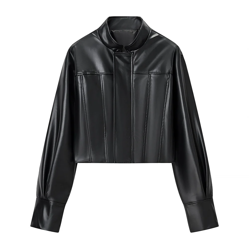 

Subtle retro design, cool and elegant style, simple and high-end PU leather short jacket, slimming jacket jacket