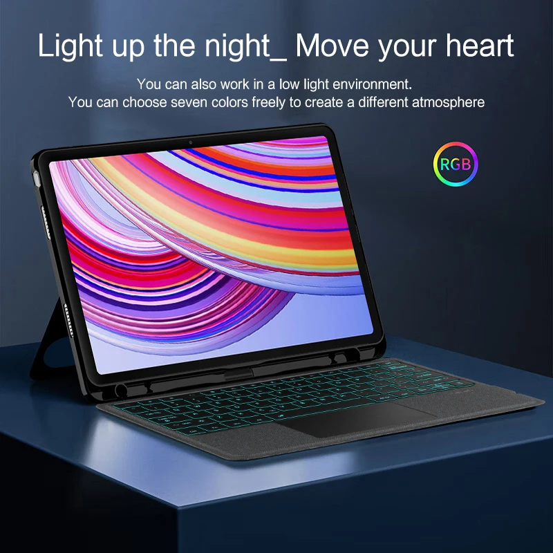 Ajauyu backlight teclado mágico para xiaomi redmi pad pro 12.1 polegada folio caso inteligente português espanhol árabe teclado capa
