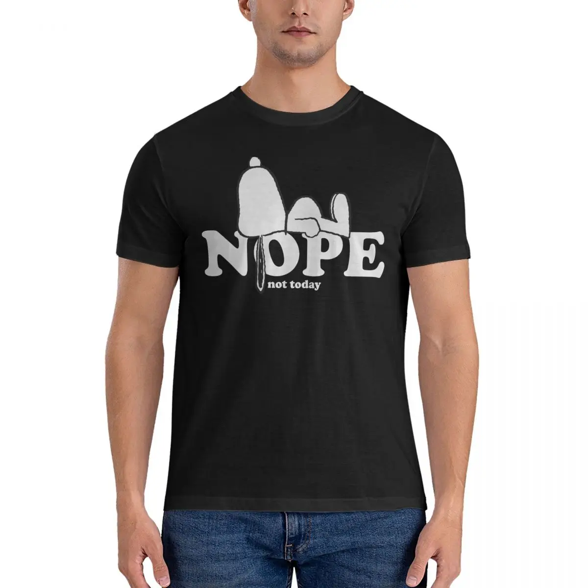 Men T-Shirt Nope Casual Pure Cotton Tees Short Sleeve Snoopy T Shirt Crew Neck Clothes Gift Idea