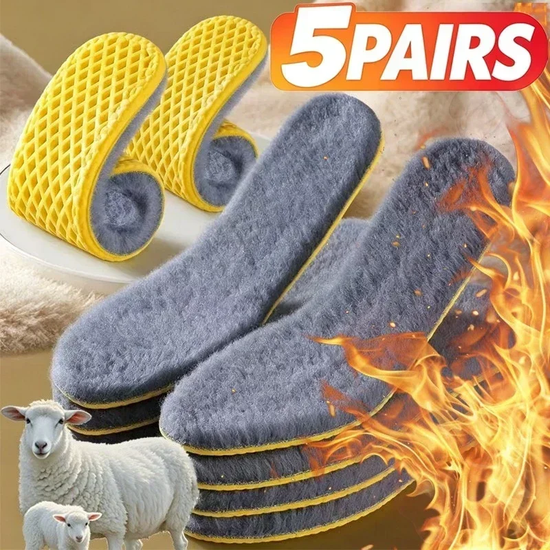 1-5pairs Self Heating Insoles for Winter Sports Shoes Snow Boots Warm Thermal Cushioned Plush Inserts Unisex Adult Foot Warmth