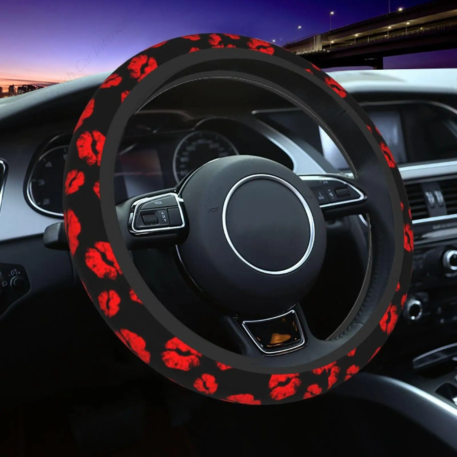 Red Kiss Lips Steering Wheel Cover for Women Girls Universal 15 inch Neoprene Anti-Slip Car Wheel Protector