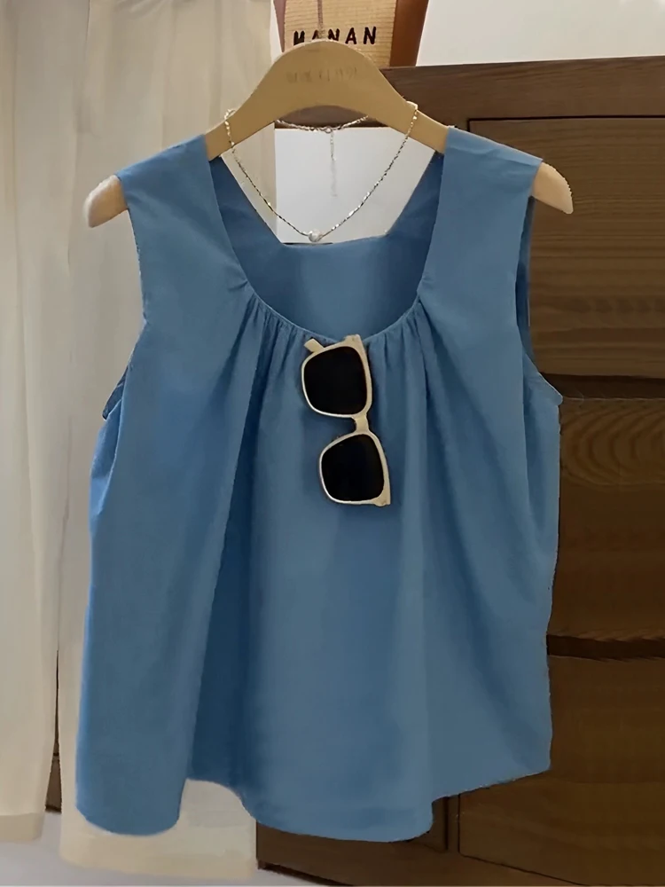 

Korean Sle Sweet Pleated Square Collar Svel Doll irt Women's Summer Top Commute Sle Pear Body pe Straight Body ...