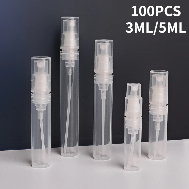 

100 pcs 3ml 5ml Spray Bottle Transparent Empty Fine Mist Plastic Mini Travel Bottle Set, Small Fillable Liquid Container bottles