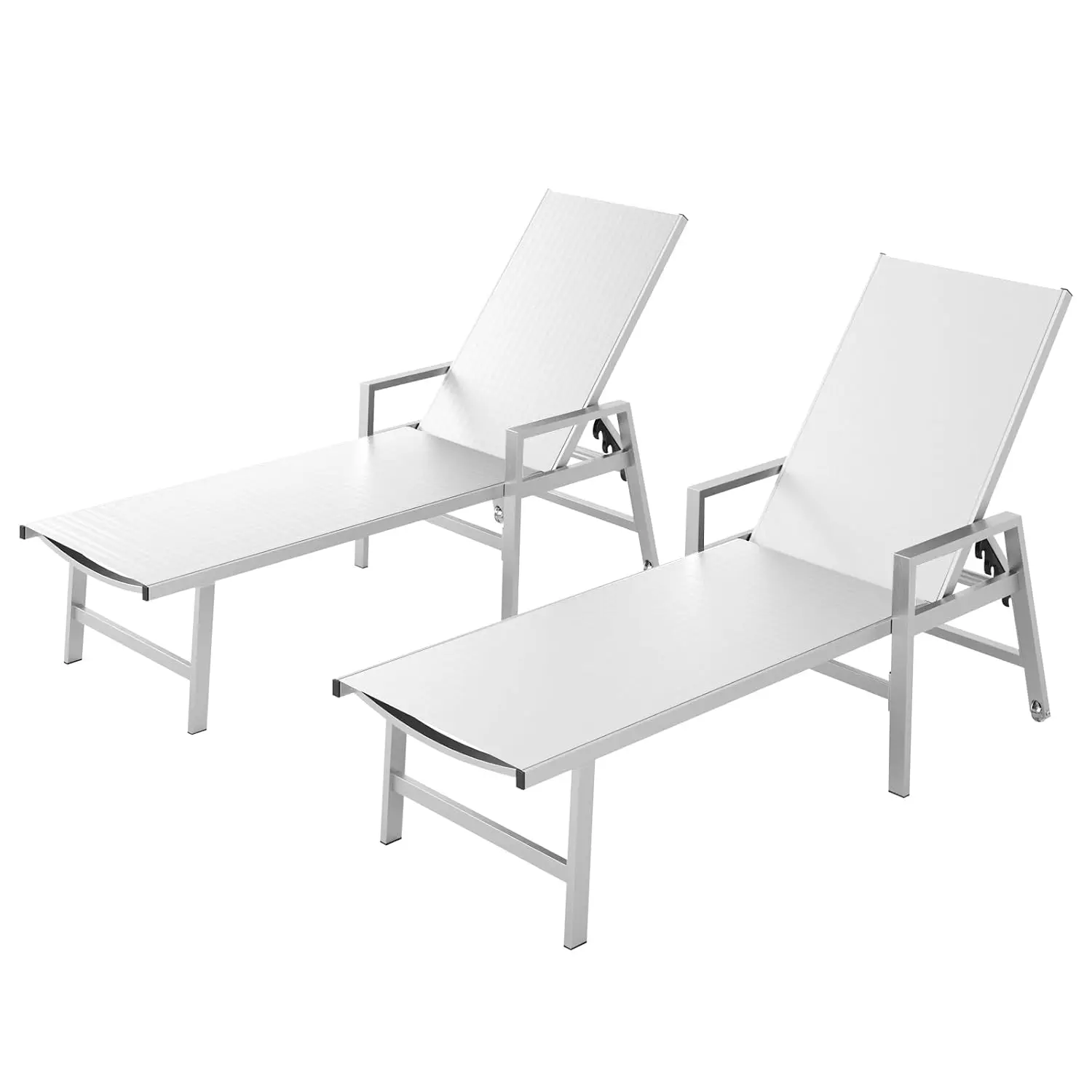 Patio Chaise Lounge Chair Outdoor Set of 2 with Wheels&Armrests, Aluminum Pool Lounge Chairs Five-Position, Customized