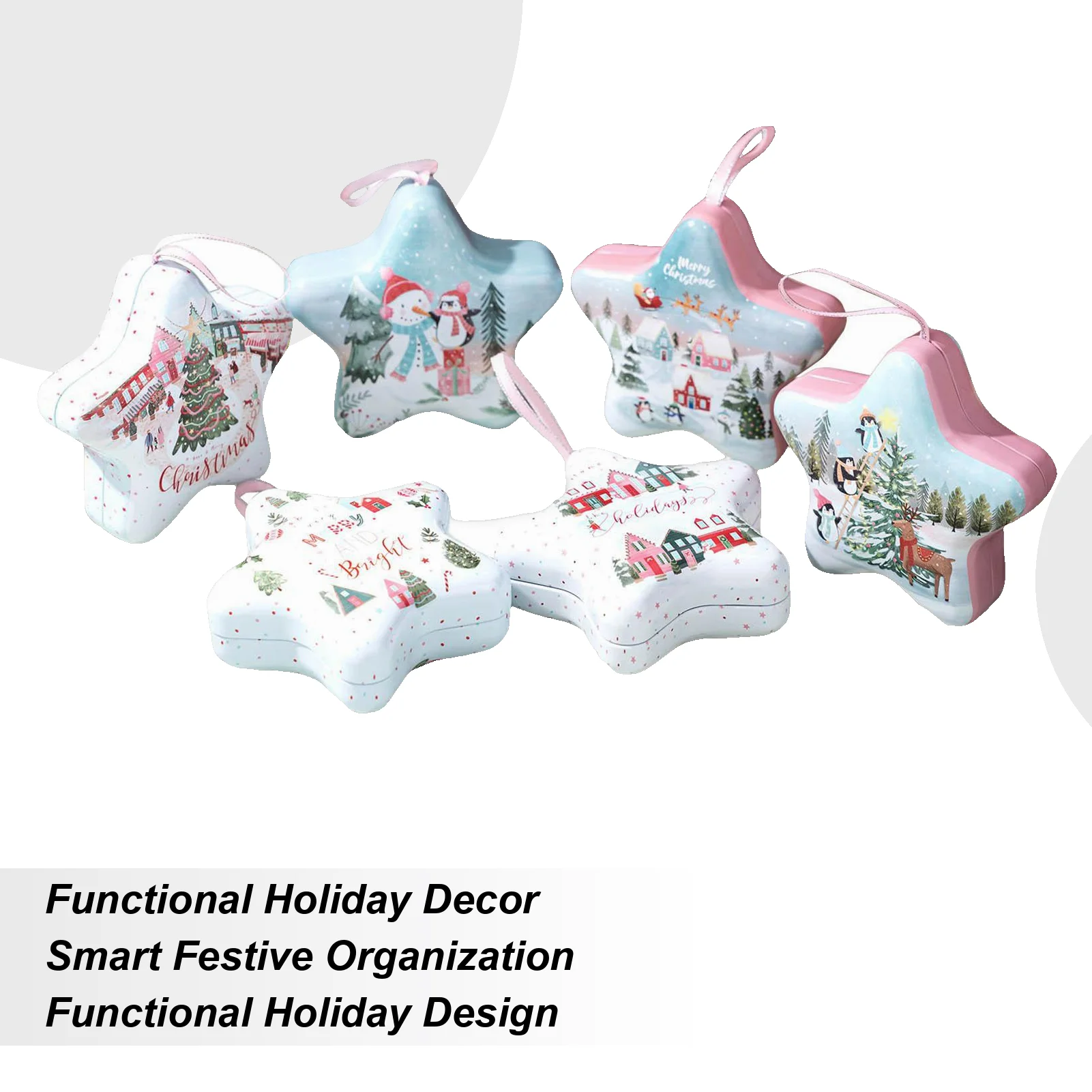 

6 шт. пустые контейнеры в форме звезды, многоразовые пищевые печенье, рождественские жестяные коробки, рождественские праздничные лакомства, маленькие коробки для конфет