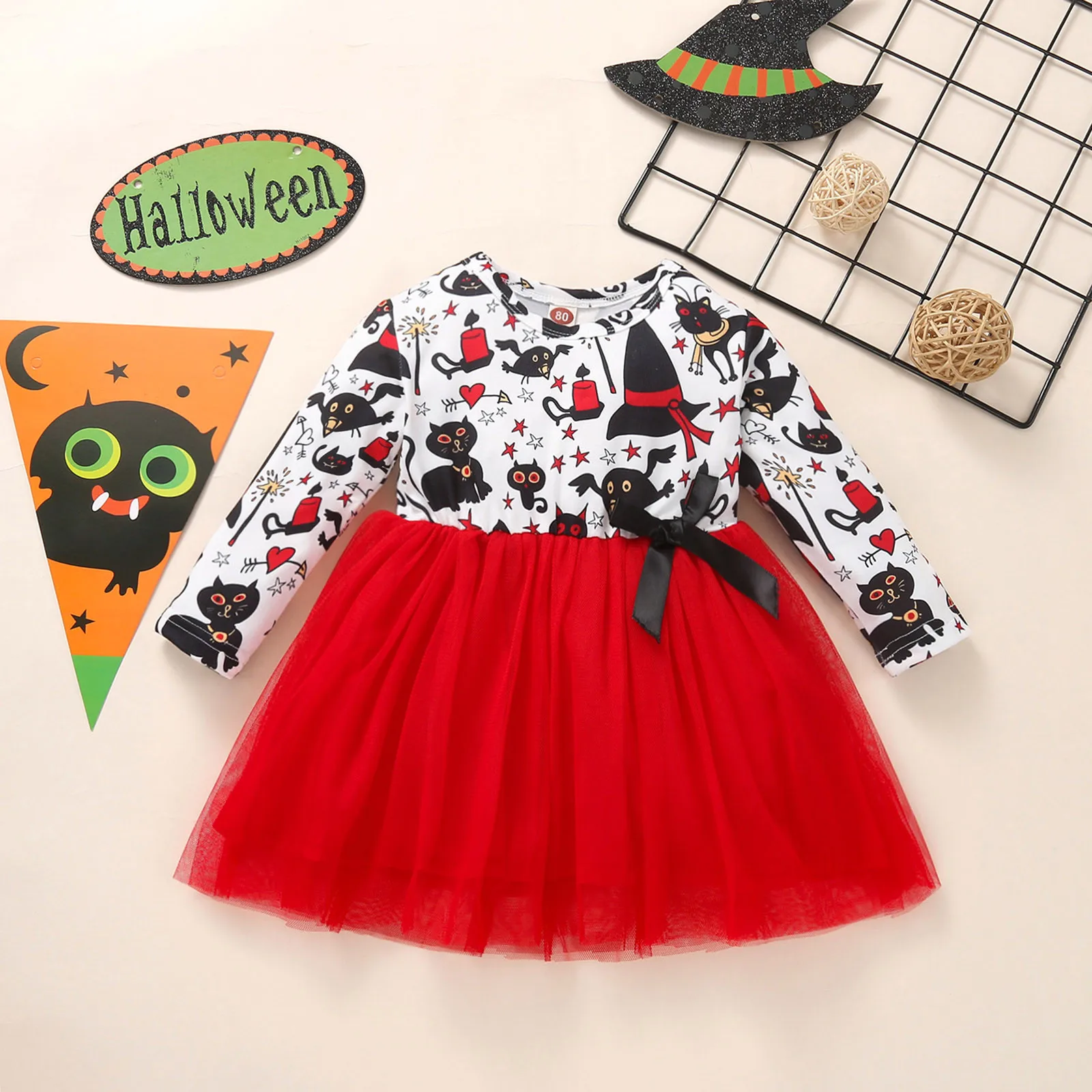 Short Sleeve Girls Dresses Pumpkin Baby Printed Tulle Princess Clothes Girl Dress Toddler Cartoon Girl Dog Christmas Dress