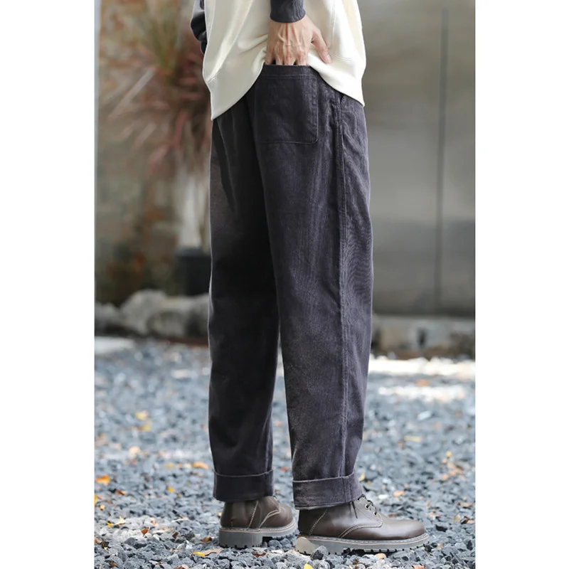 Men's Loose Corduroy Straight Tube Wide Leg Pants Cotton Casual Tooling Trousers Outdoor Hiking Camping Travel Cargo Clothes