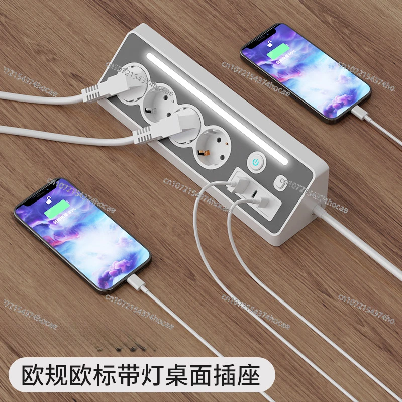 European standard socket multi-socket with light switch with USB bedside socket PD fast charging one turn multi-power strip