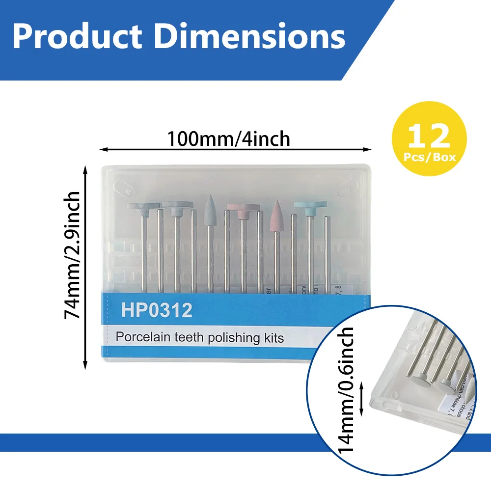 ชุดขัดเซรามิก 12 ชิ้น HP 0312 หัวขัดซิลิโคนรูปทรงแผ่นดิสก์ ปลายแหลม รูปทรงล้อ หัวขัดหยาบ/หยาบปานกลาง/ละเอียด เหมาะสำหรับเครื่องมือความเร็วต่ำ