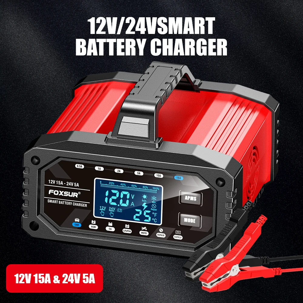 

12V/24V Protect Quick Charger Car Battery Charger Multiple Protections LCD Display Car Accessories Full Automatic
