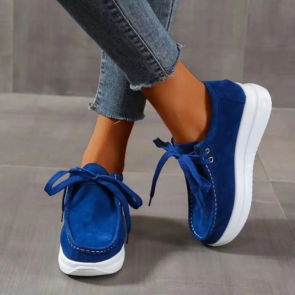 

Women Female Platform Suede Shoes Platform Flats Loafers Slip On Korean Plus Size 35-43 Vulcanized Shoes